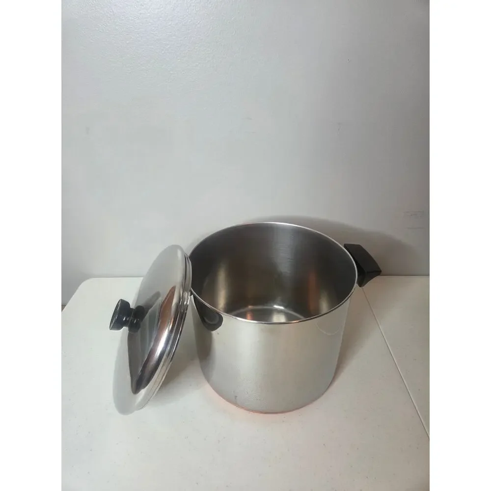 Revere Ware 8 Quart Stock Pot With Lid Stainless Steel Copper Bottom USA 1801